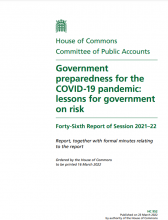 Government preparedness for the Covid-19 pandemic: lessons for government on risk: Forty-Sixth Report of Session 2021–22: Report, together with formal minutes relating to the report